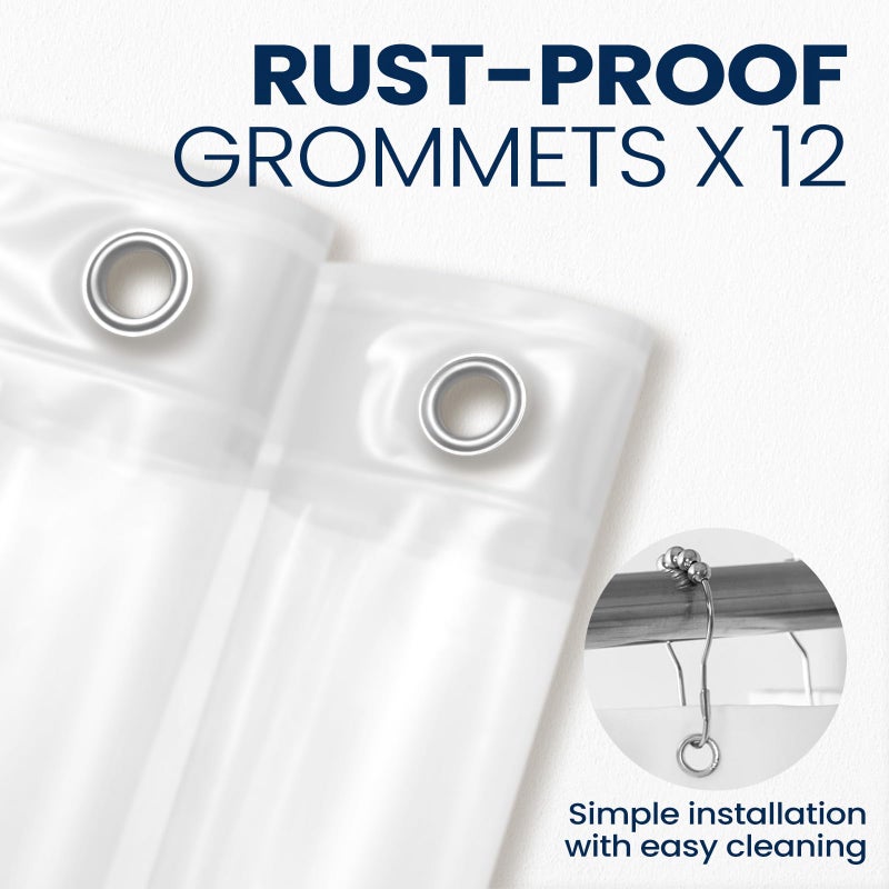 downluxe Set of 2 Frosted Shower Curtain Liner, PEVA Lightweight Plastic Shower Liner with 3 Magnets, 72" x 72" Waterproof Bathroom Curtain - Image 2